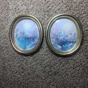 Vintage HOMCO Church Swan Lake Wall Plaques Primitive Country Cottage Farmhouse